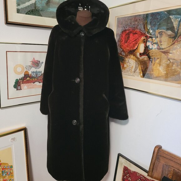 Vintage Real Mouton Lamb Fur Coat with High Collar 1950's - Picture 1 of 7